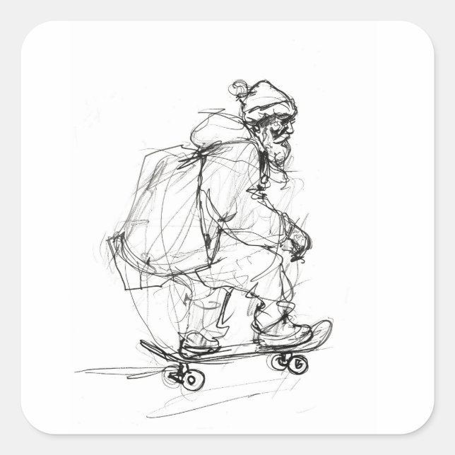 Adesivo Quadrado Skateboard Santa Claus com Presentes (Frente)