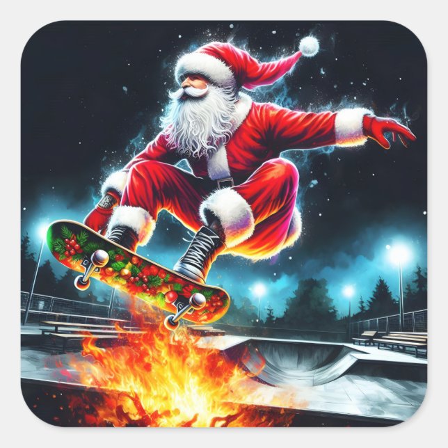 Adesivo Quadrado Skateboard Santa Claus em um parque de Skates de i (Frente)