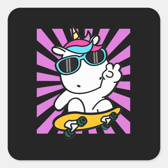 Adesivo Quadrado Skateboard Unicorn Cute Kawaii Skater (Frente)
