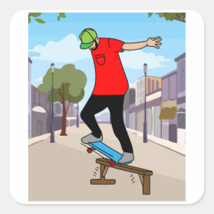 Adesivo Quadrado Skateboarder Retro