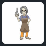 Adesivo Quadrado Skeleton as Hairdresser with Scissors<br><div class="desc">This design is the perfect gift for a birthday,  Christmas and other celebrations. It is suitable for women,  men and kids.</div>