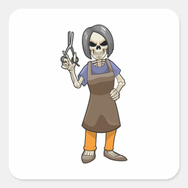 Adesivo Quadrado Skeleton as Hairdresser with Scissors (Frente)