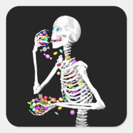 Adesivo Quadrado Skeleton comendo balas de Halloween