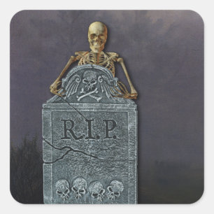 Adesivo Quadrado Skeleton e Tombstone no Halloween Cemitério