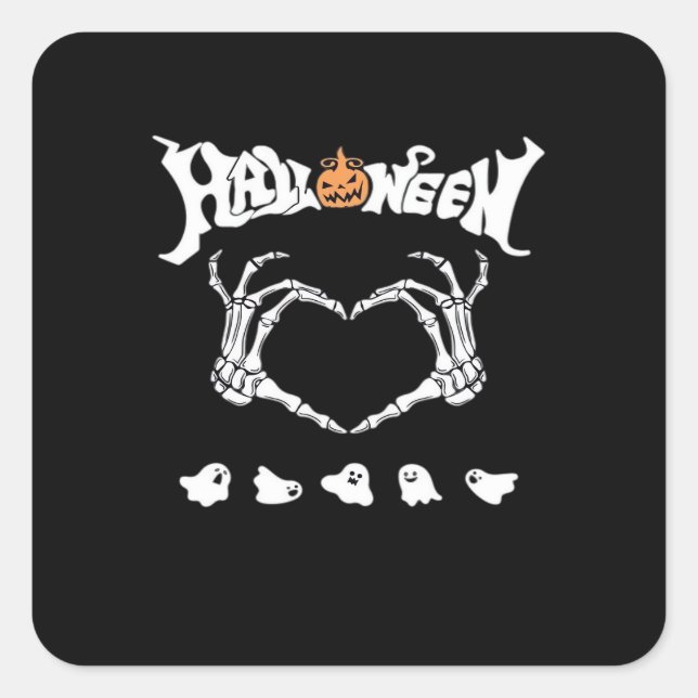 Adesivo Quadrado Skeleton Hand Com, Design Halloween (Frente)