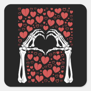 Adesivo Quadrado Skeleton Hand Heart Dia de os namorados Engraçado