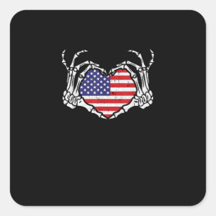 Adesivo Quadrado Skeleton Hand Heart Do 4º Da Bandeira Americana Pa