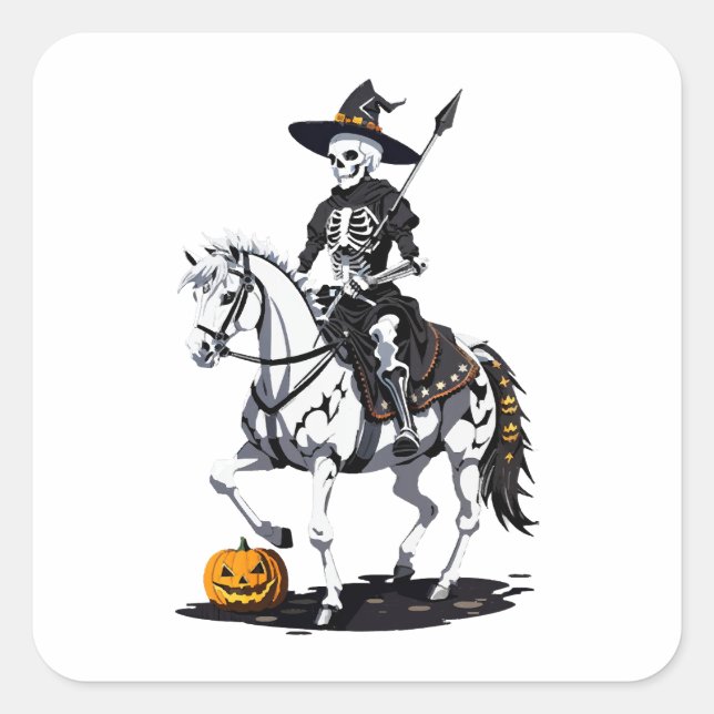 Adesivo Quadrado Skeleton Horse Rider - Esqueleto de Halloween (Frente)