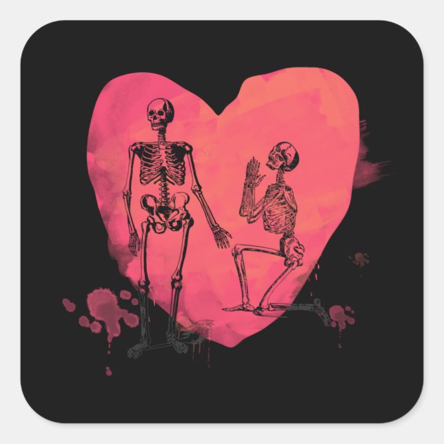 Adesivo Quadrado Skeleton Love Watercolor Heart (Frente)