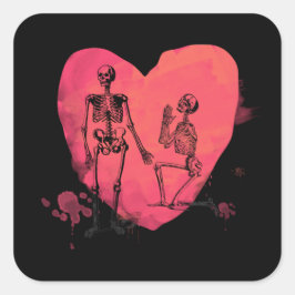 Adesivo Quadrado Skeleton Love Watercolor Heart