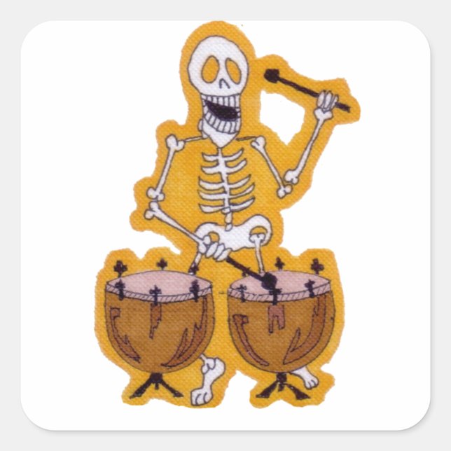 Adesivo Quadrado Skeleton Musical Skeleton Drummer em Tambores de K (Frente)