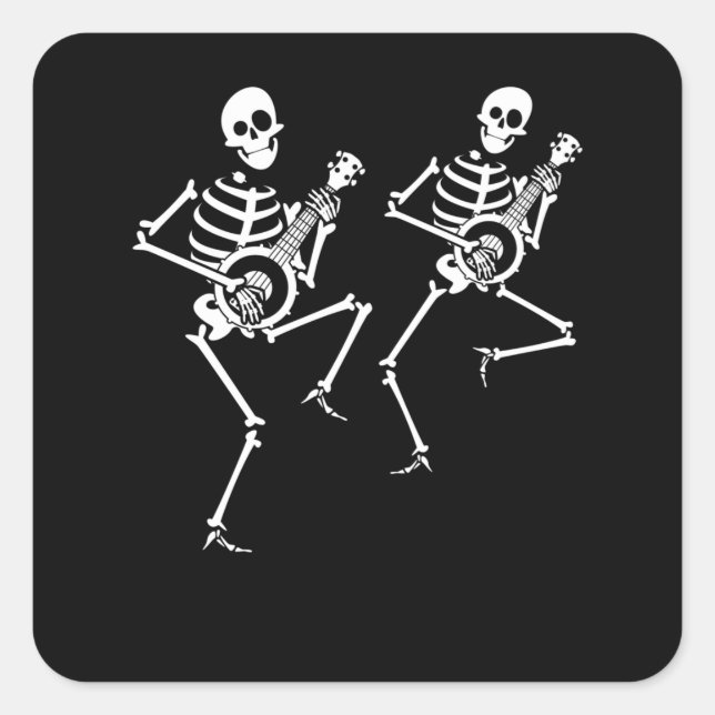 Adesivo Quadrado Skeletons playing Banjos Bluegrass Folk Music (Frente)