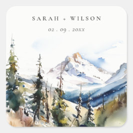 Adesivo Quadrado Ski Mountain Telluride Colorado Watercolor Casamen