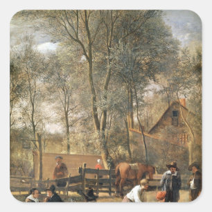 Adesivo Quadrado Skittle Players fora de uma Inn, c.1660-63