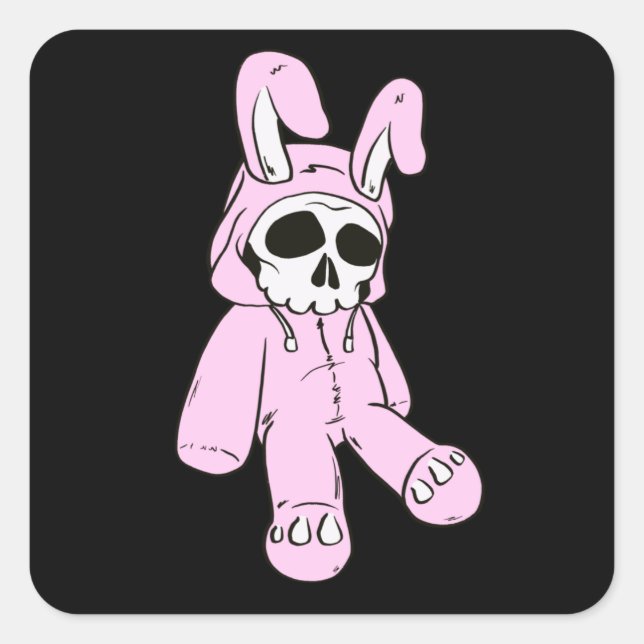 Adesivo Quadrado Skull Bunny Pink Morto Bunny Costume Skeleton (Frente)