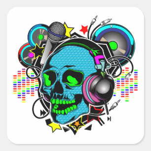 Adesivo Quadrado Skull DJ