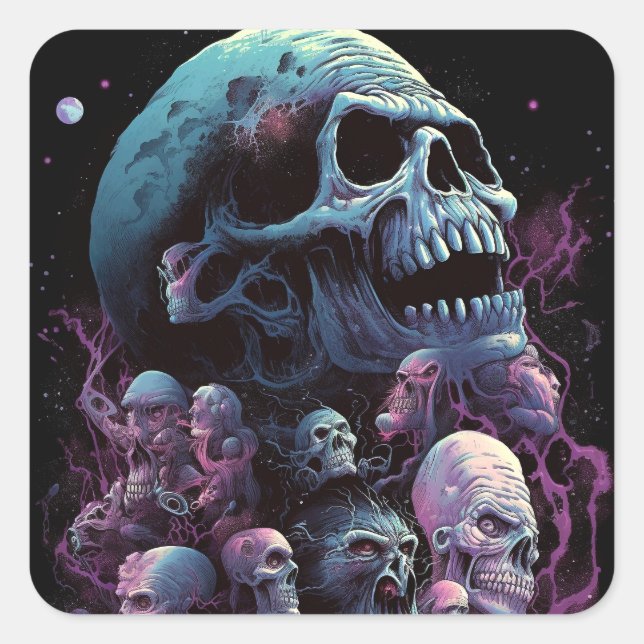 Adesivo Quadrado Skulls Monstros Horror Art (Frente)