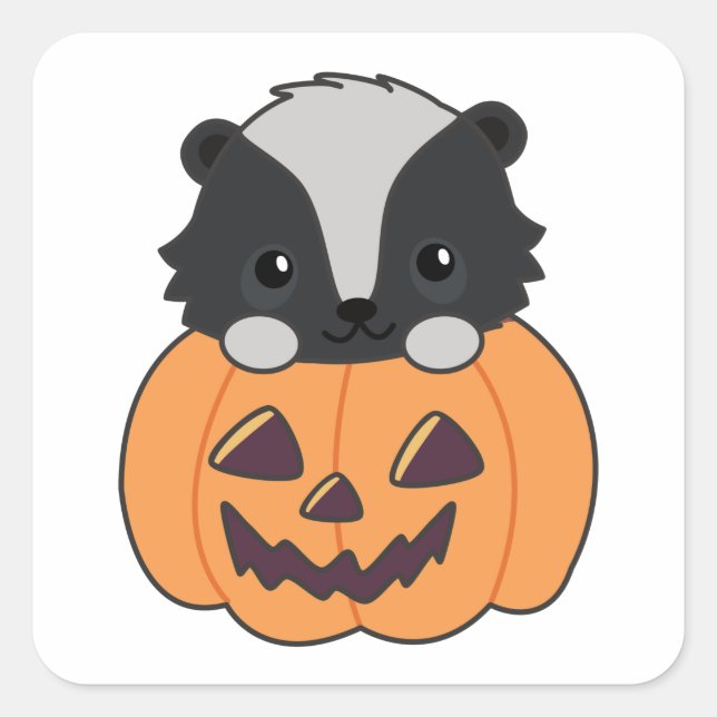 Adesivo Quadrado Skunk Pumpkin Cute Skunks Happy Halloween Square S (Frente)