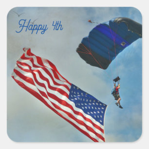 Adesivo Quadrado Sky Diving American Flag Stickers