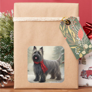 Adesivo Quadrado Skye Terrier Dog no Natal da Neve
