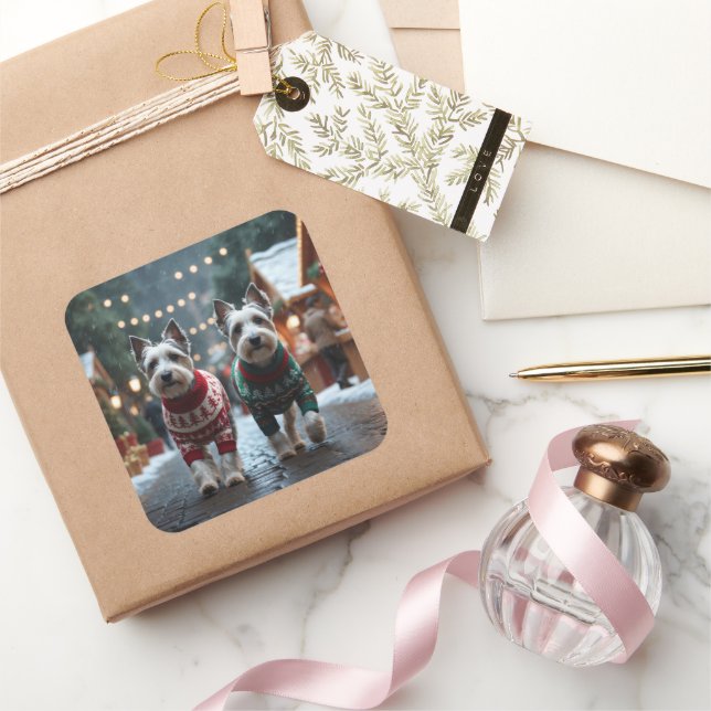 Adesivo Quadrado Skye Terrier Dogs Christmas Snow Holiday  (Presentear)