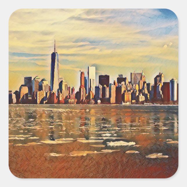 Adesivo Quadrado Skyline abstrato Nova York (Frente)