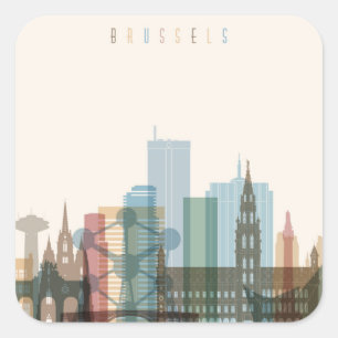 Adesivo Quadrado Skyline da cidade de Bruxelas, Bélgica  