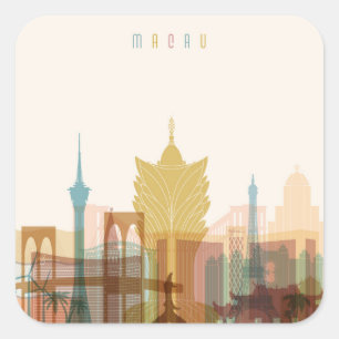 Adesivo Quadrado Skyline da cidade de Macau, China  