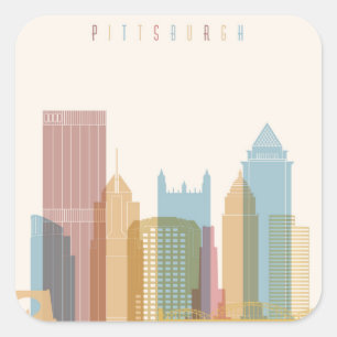 Adesivo Quadrado Skyline da cidade de Pittsburgh, Pensilvânia  