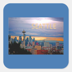 Adesivo Quadrado Skyline de Seattle Washington no TEXTO SEATTLE do
