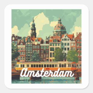 Adesivo Quadrado Skyline Retro Amsterdam