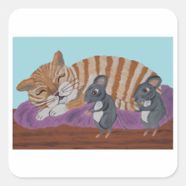 Adesivo Quadrado Sleeping Cat with Sneaky Mice 