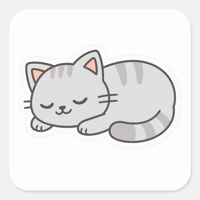 Adesivo Quadrado Sleepy Cat PNG Sticker – Cute Transparent Cat (Frente)