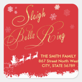 Adesivo Quadrado Sleigh Bells Ring Snowflake Papais noeis Red Class