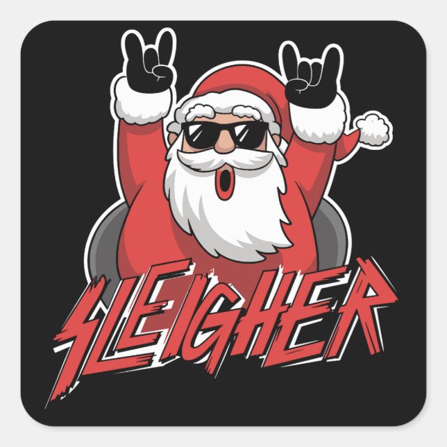 Adesivo Quadrado Sleigher Santa Claus Metal Christmas Funny Hail  (Frente)