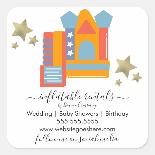 Adesivo Quadrado Slides da casa de salto para empresas insufláveis (Frente)