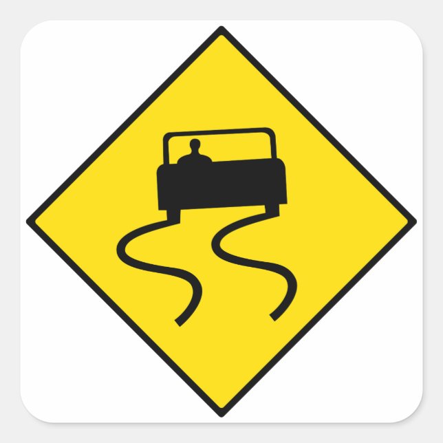 Adesivo Quadrado Slippery Road Sign (Frente)