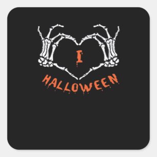 Adesivo Quadrado Slogan Halloween. Gesto Cardíaco Feito De Esquelet