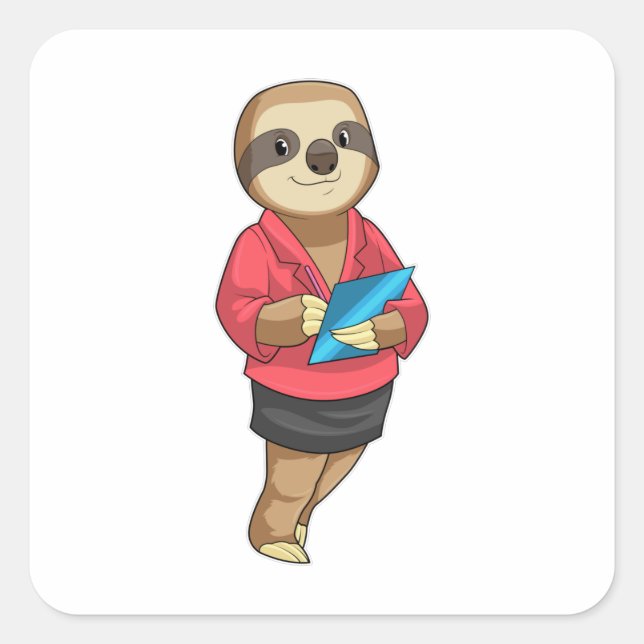 Adesivo Quadrado Sloth como Secretário com Notepad (Frente)