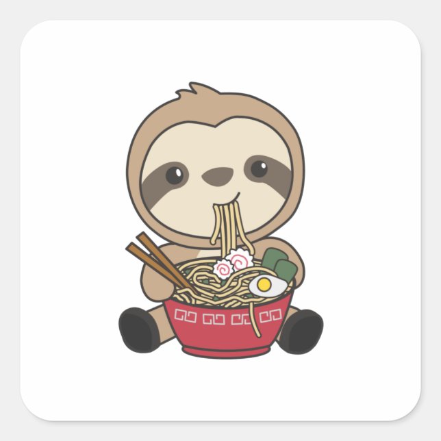 Adesivo Quadrado Sloth Eat Ramen Cute Kawaii Noodle Sloth (Frente)