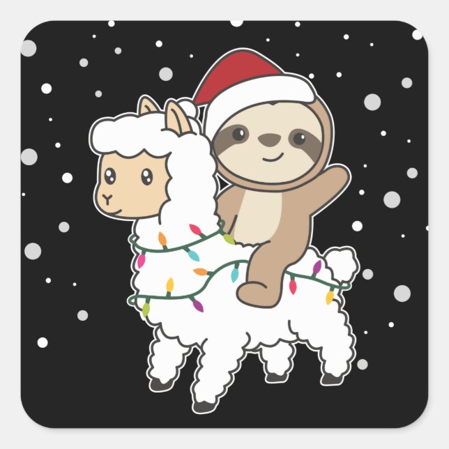Adesivo Quadrado Sloth Lama Natal Neve Inverno Animais de inverno R (Frente)