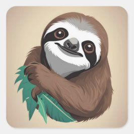 Adesivo Quadrado Sloth Saindo Com Folha Favorita