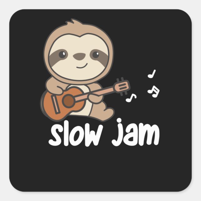 Adesivo Quadrado Sloth Slow Jam Faz Música Com Violão (Frente)