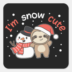 Adesivo Quadrado Sloth, sou Snow Cute Snowman Snowman Snow Pun Squa