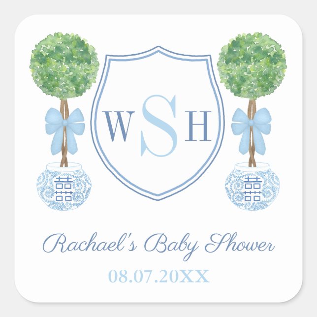 Adesivo Quadrado Smart Family Monograma Crest Boxwood Topiary Favor (Frente)