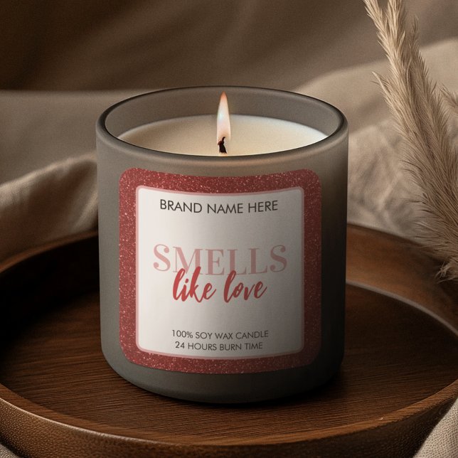 Adesivo Quadrado Smells Like Love Valentine Glitter Candle Label  (Criador carregado)