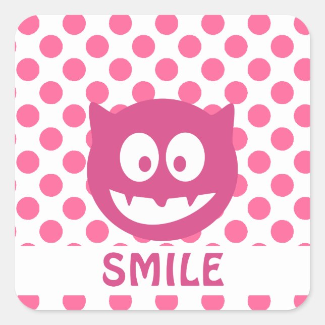 Adesivo Quadrado SMILE de monstro de Bolinhas rosa (Frente)