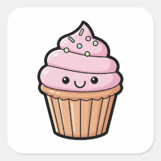 Adesivo Quadrado Smiling Cupcake – Cute Kawaii Illustration