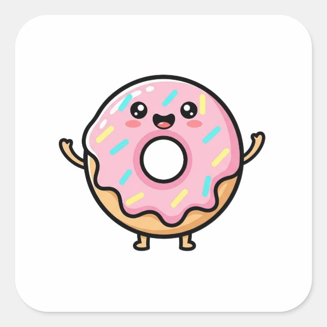 Adesivo Quadrado Smiling Donut – Cute Kawaii Illustration (Frente)