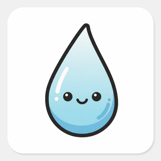 Adesivo Quadrado Smiling Raindrop – Cute Kawaii Illustration (Frente)